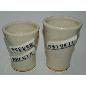 Vintage TWINKIE & Rubber Duckie Large Custom Handmade Heavy Coffee Mugs PRIDE